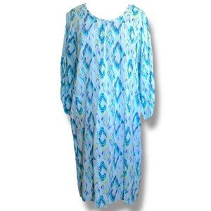 Fresh Produce Womens Beach Cover Up Sz XS Small Blue Ikat Print Tunic Dress